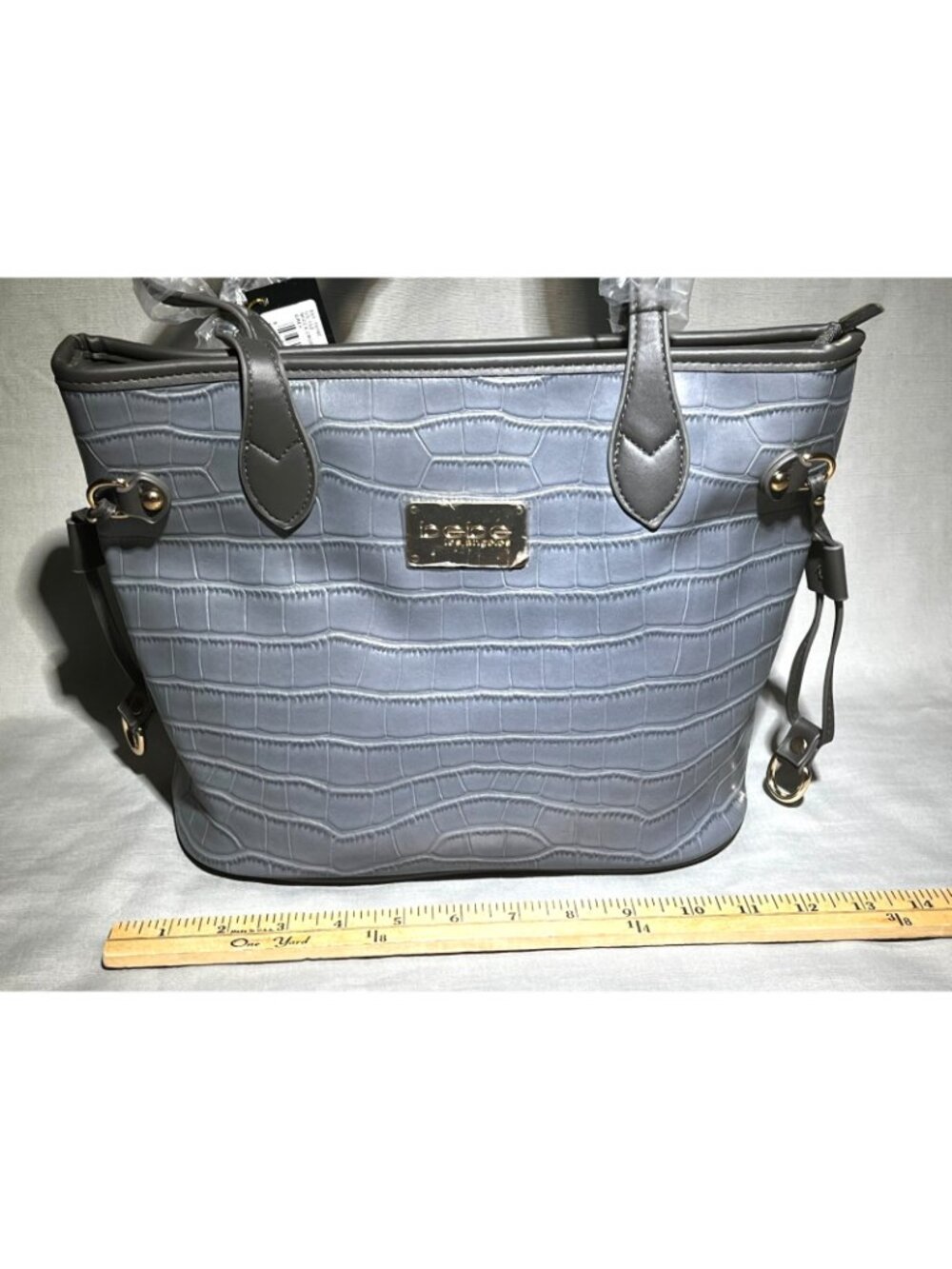 Bebe Grey Blue Micca Crocodile Small Tote Bag NWT - Picture 7 of 8